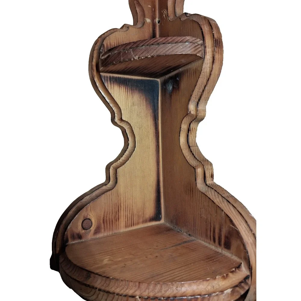 2 Vintage Carved Wood Corner Wall Shelfs W/Two Tiers
